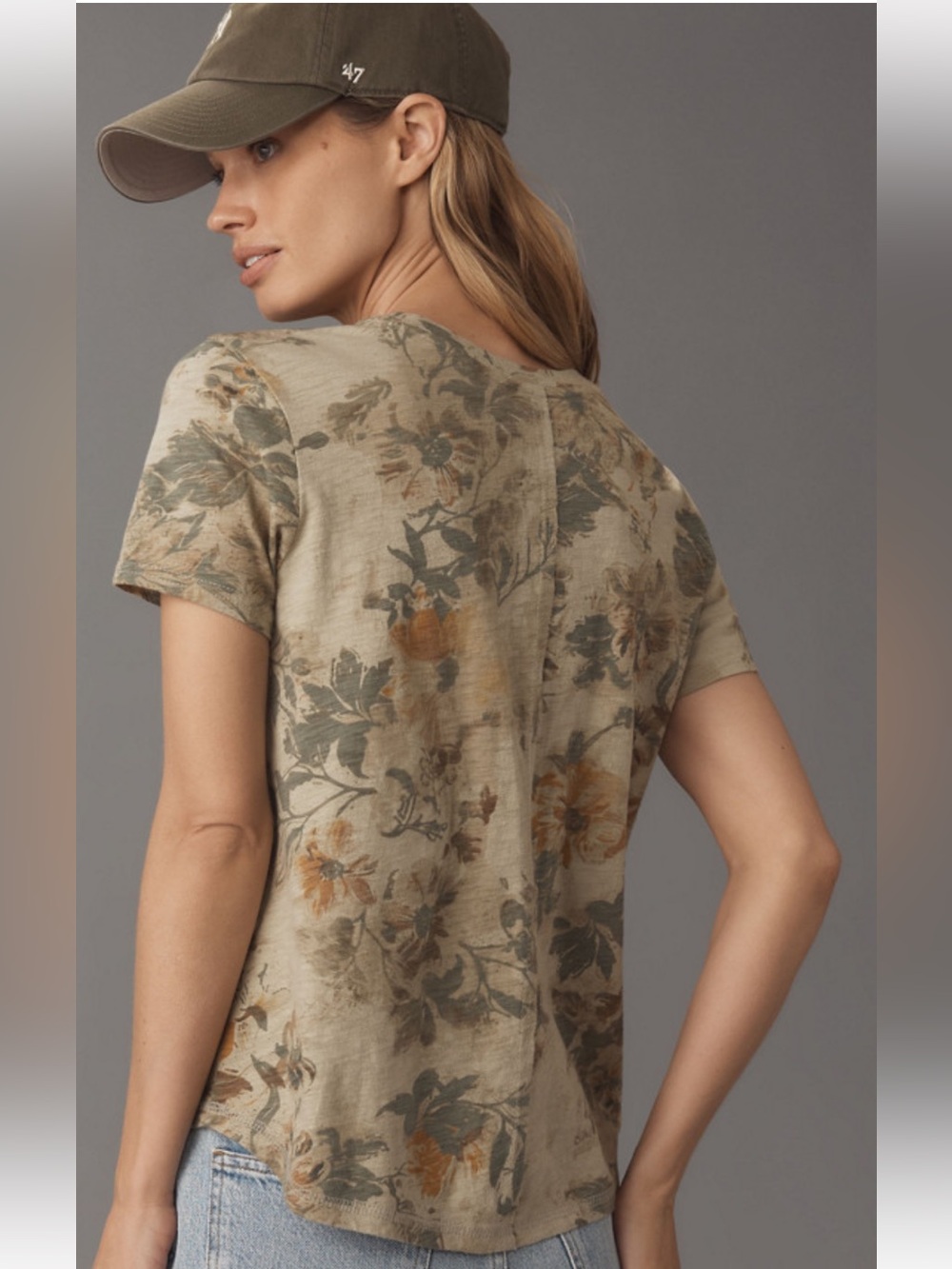 Pilcro Olive Floral Short-Sleeve Tee